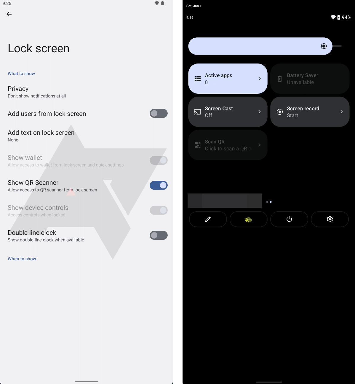 1) Страница настроек экрана блокировки с новой опцией Сканера QR-кодов. 2) Плитка быстрых настроек Сканирования QR-кодов. Источник: Android Police
