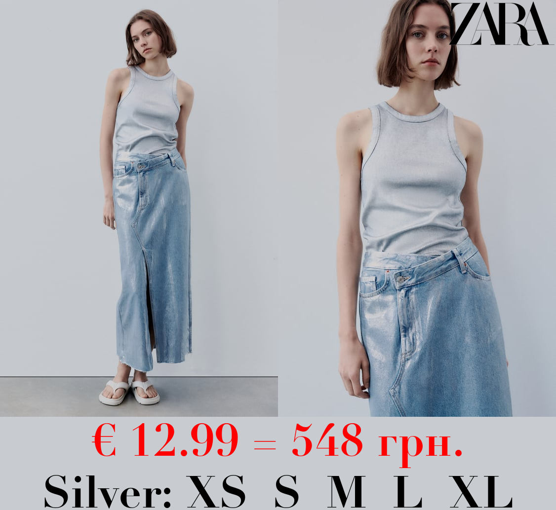 TRF ASYMMETRIC DENIM METALLIC SKIRT