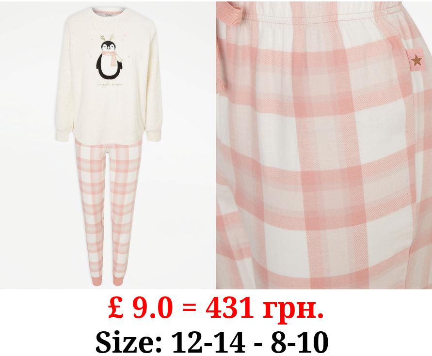 White Penguin Borg Long Sleeve Pyjamas