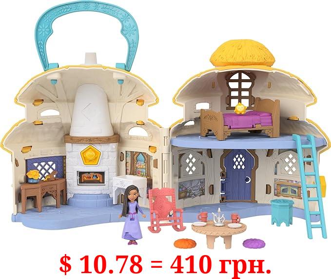 Mattel Disney Wish Mini Doll & Dollhouse Playset, Asha of Rosas Cottage with Micro Doll, Star Figure & 15+ Furniture & Accessories, Travel Toys