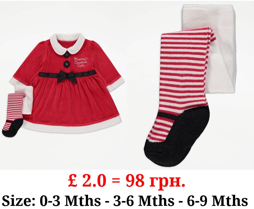 Red Santa Claus Dress and Tights Outfit