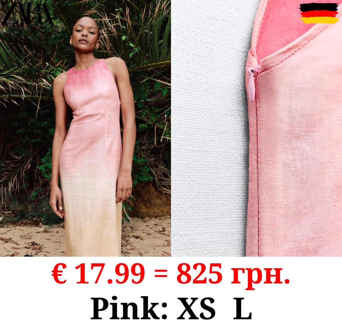 LINEN BLEND TIE-DYE MIDI DRESS