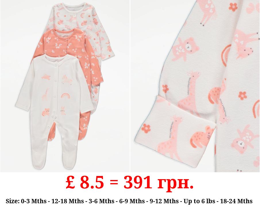 Pink Rainbow Animal Print Sleepsuits 3 Pack