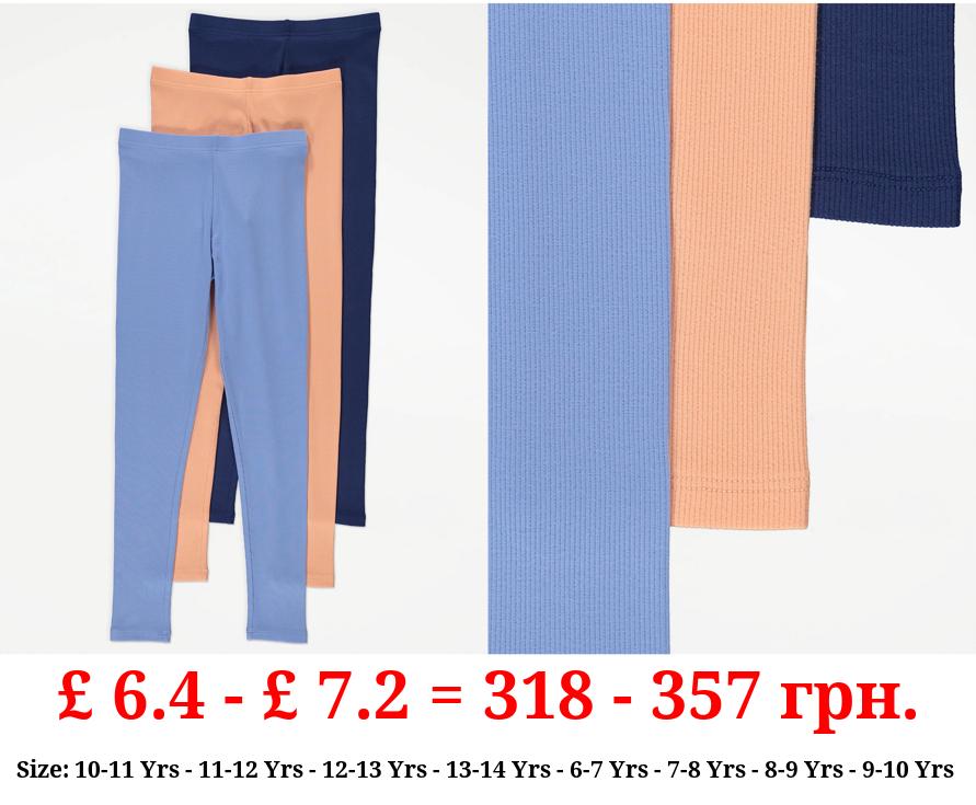 Blue Ribbed Leggings 3 Pack