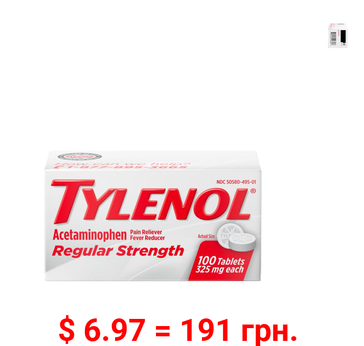 TYLENOL Regular Strength Tablets with 325 mg Acetaminophen, 100 Ct
