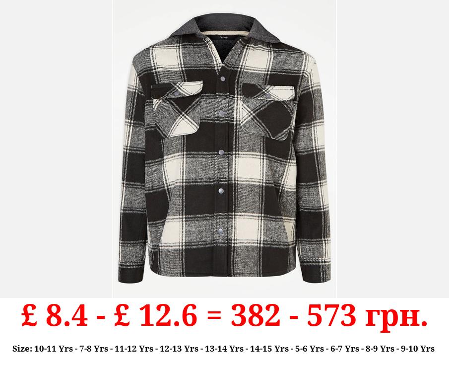 Black Check Print Hooded Shirt