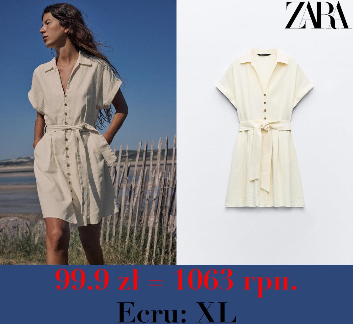 LINEN-BLEND MINI SHIRT DRESS