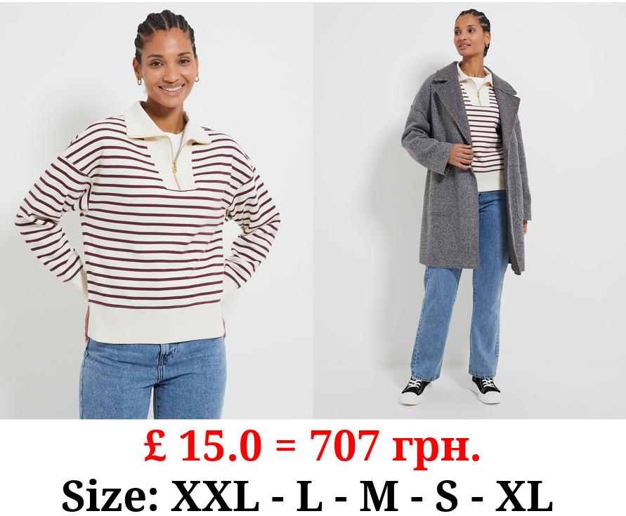 Burgundy Striped Quarter Zip Sweatshirt