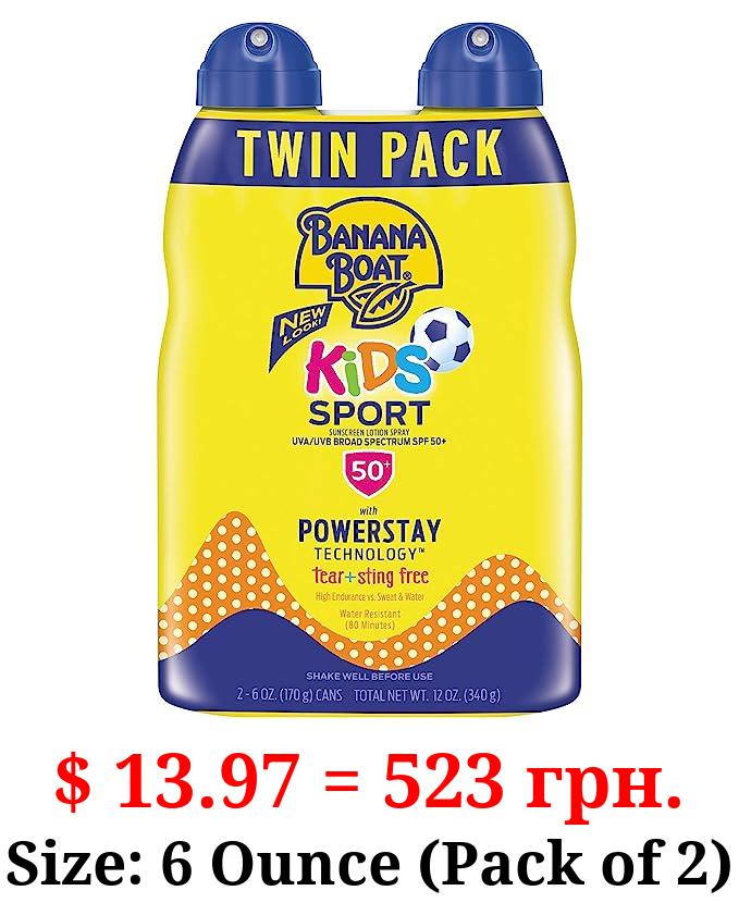Banana Boat Kids Sport Sunscreen Spray, Sting-Free, Tear-Free, Broad Spectrum, SPF 50, 6oz. - Twin Pack