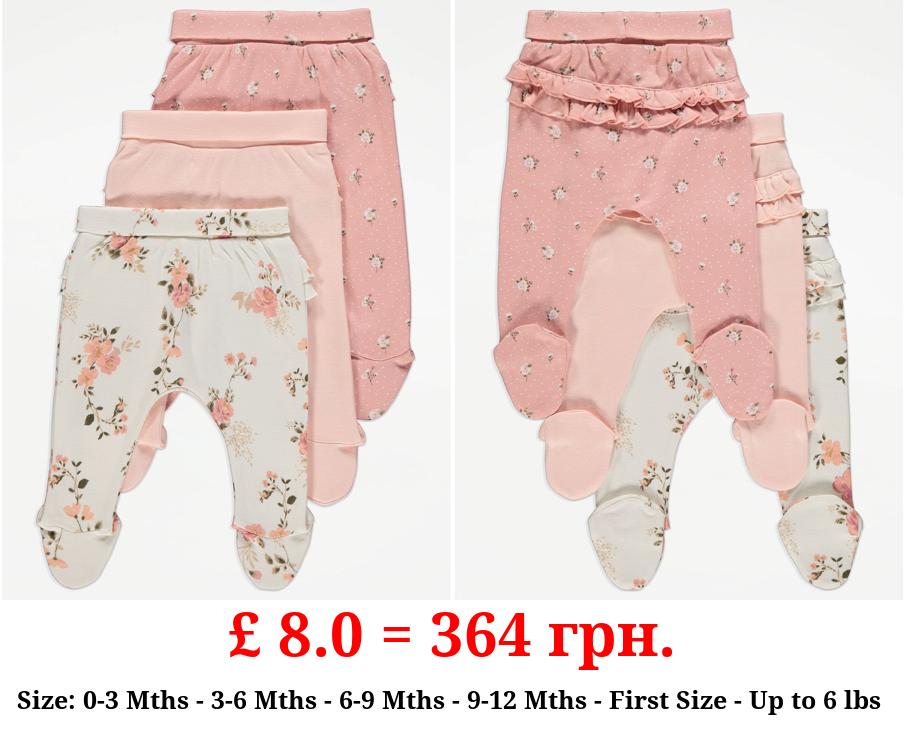 Pink Rose Print Footed Leggings 3 Pack