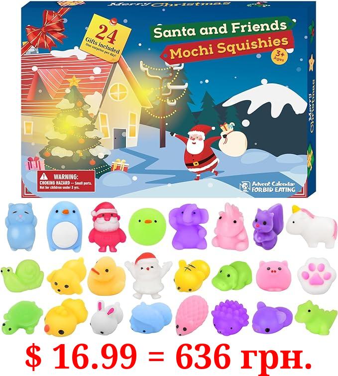 BATTOP Advent Calendar 2023 Christmas Countdown Calendar Toy 24Pcs Different Cute Mochi Animals Squishy Toys for Kids