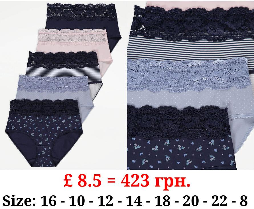 Patterned Lace Top Full Briefs 5 Pack
