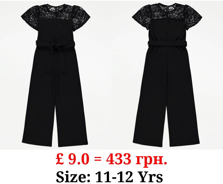 Black Lace Belted Jumpsuit