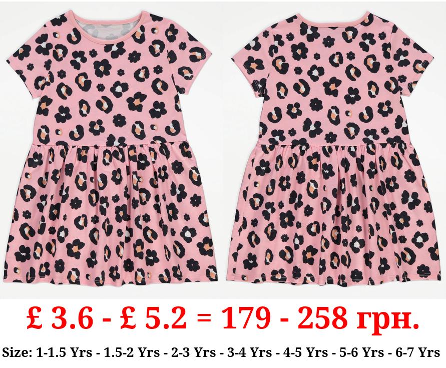 Pink Floral Animal Print Jersey Dress