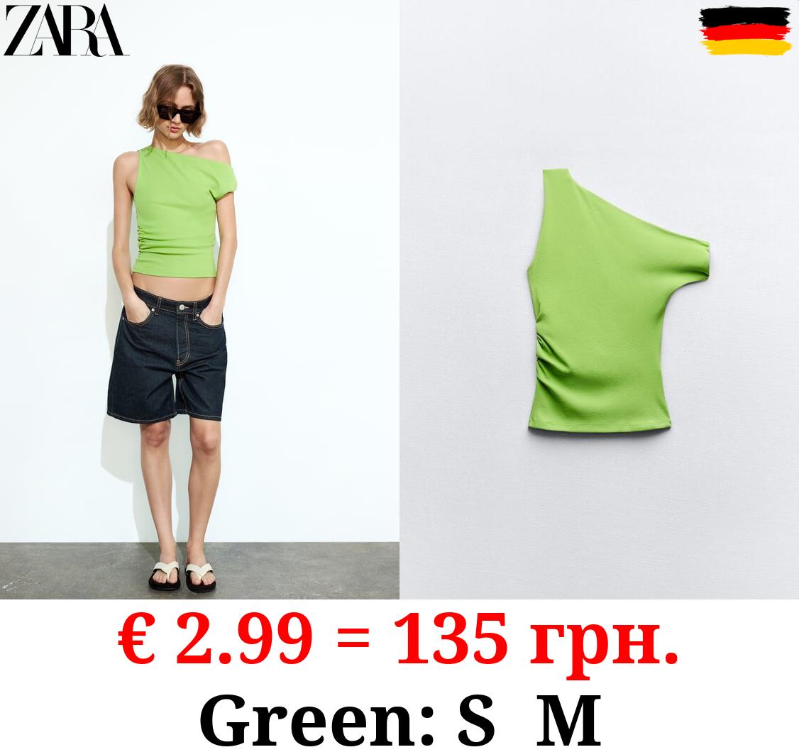 GATHERED RIBBED ASYMMETRIC TOP