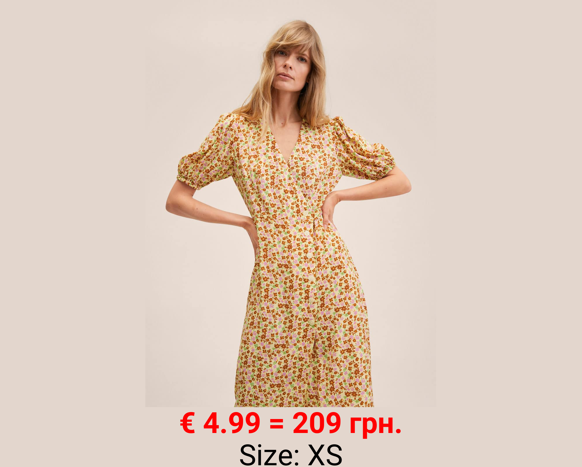 Vestido estampado manga abullonada