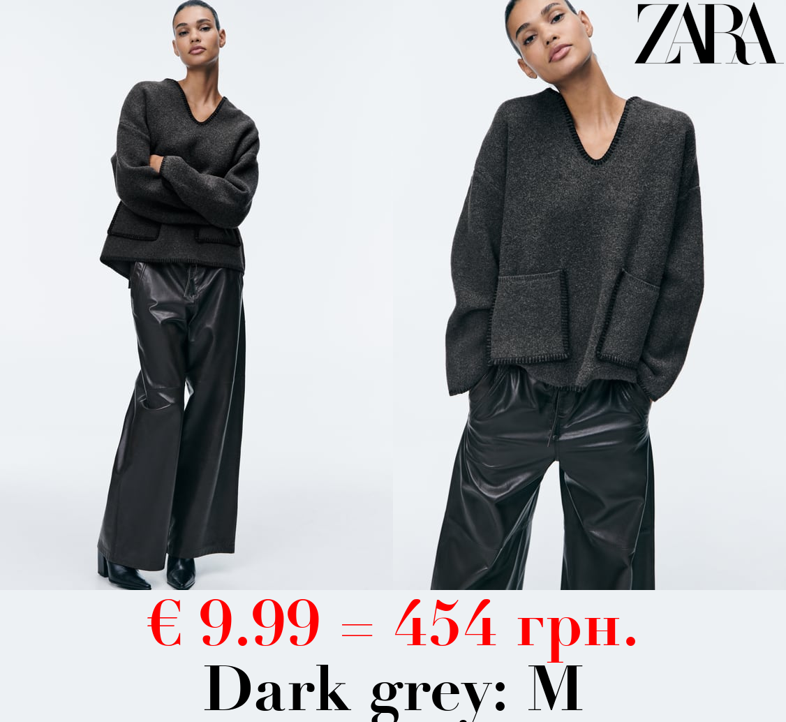 KNIT SWEATER WITH CONTRAST TOPSTITCHING