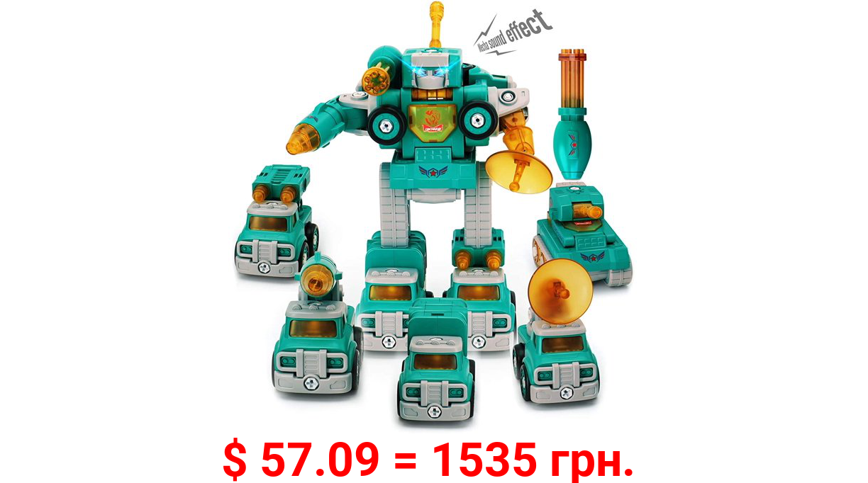 ERCHAOXI 5 in 1 Robot Toys for Boys,5 Construction Trucks Transform into a Big Robot Toys,Take Apart Toys Vehicle playsets,STEM Building Toys for 5 6 7 Years Old Boys(Green)