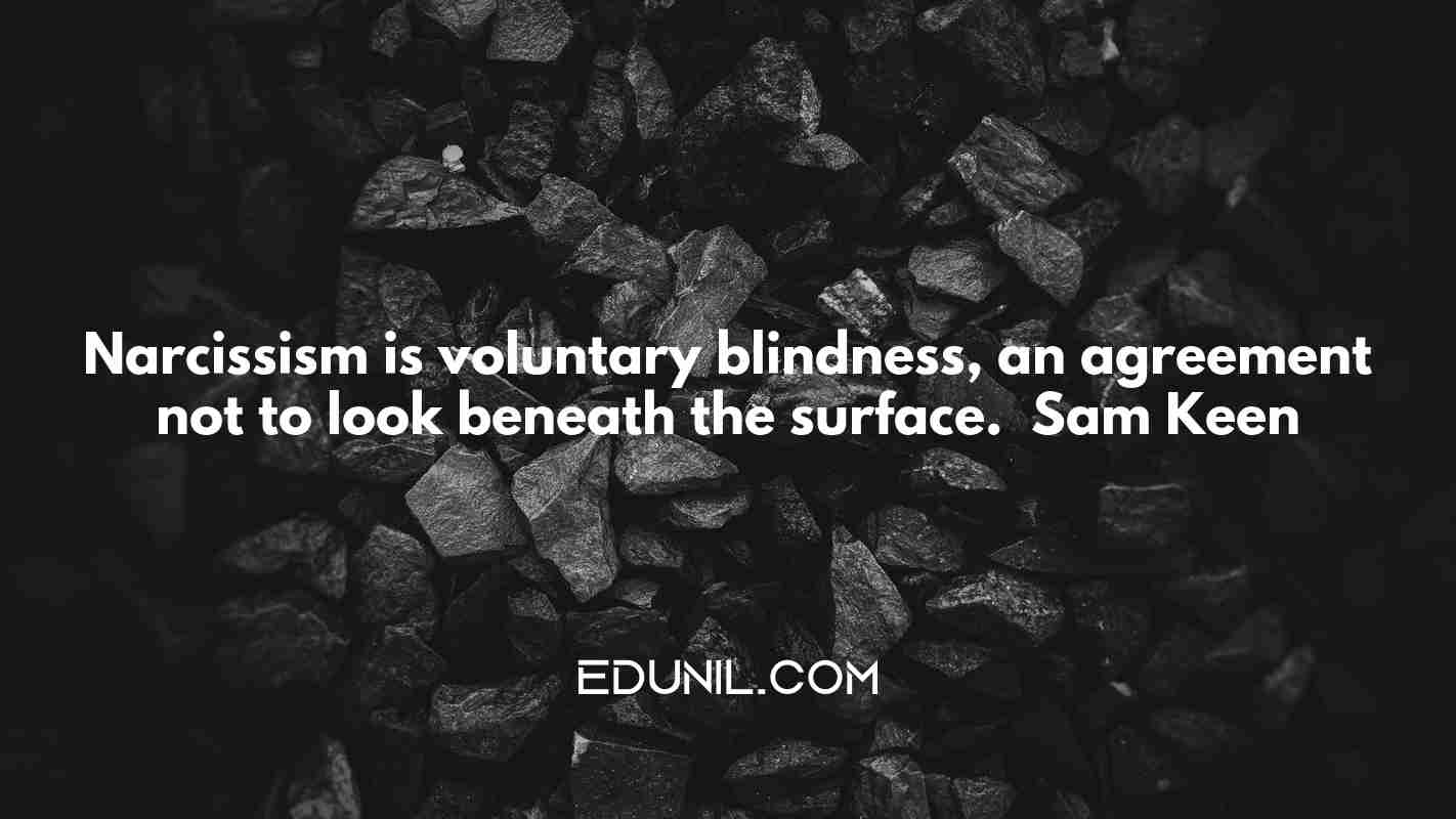 Narcissism is voluntary blindness, an agreement not to look beneath the surface. — Sam Keen -  