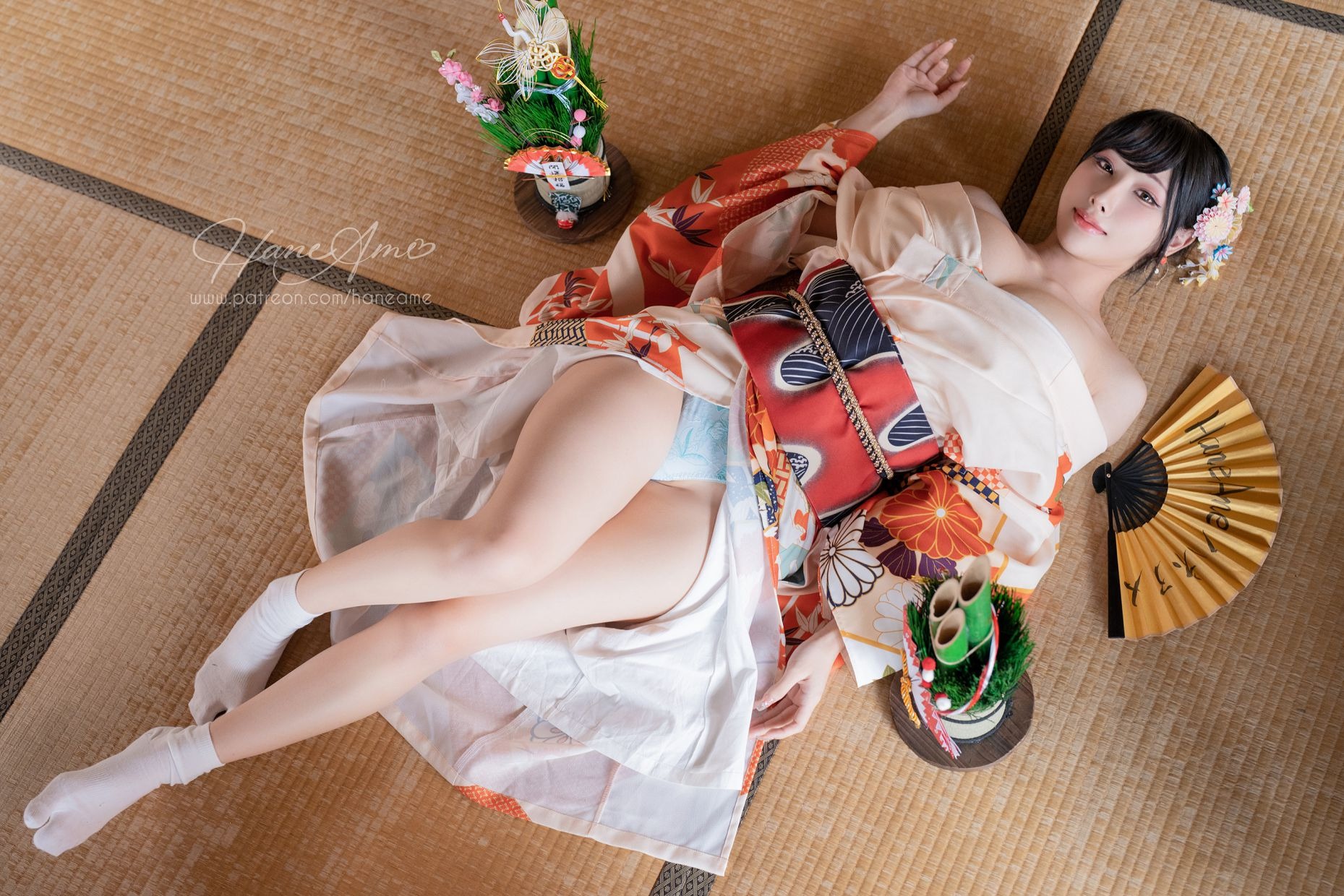 HaneAme 雨波 — Flower Print Kimono Girl 26