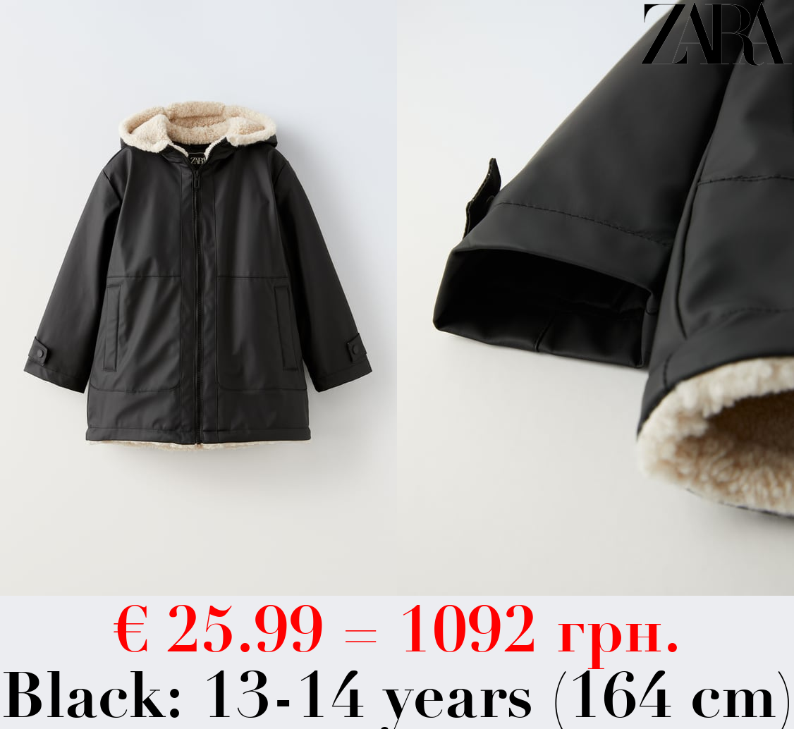 RUBBERISED RAINCOAT WITH FAUX SHEARLING