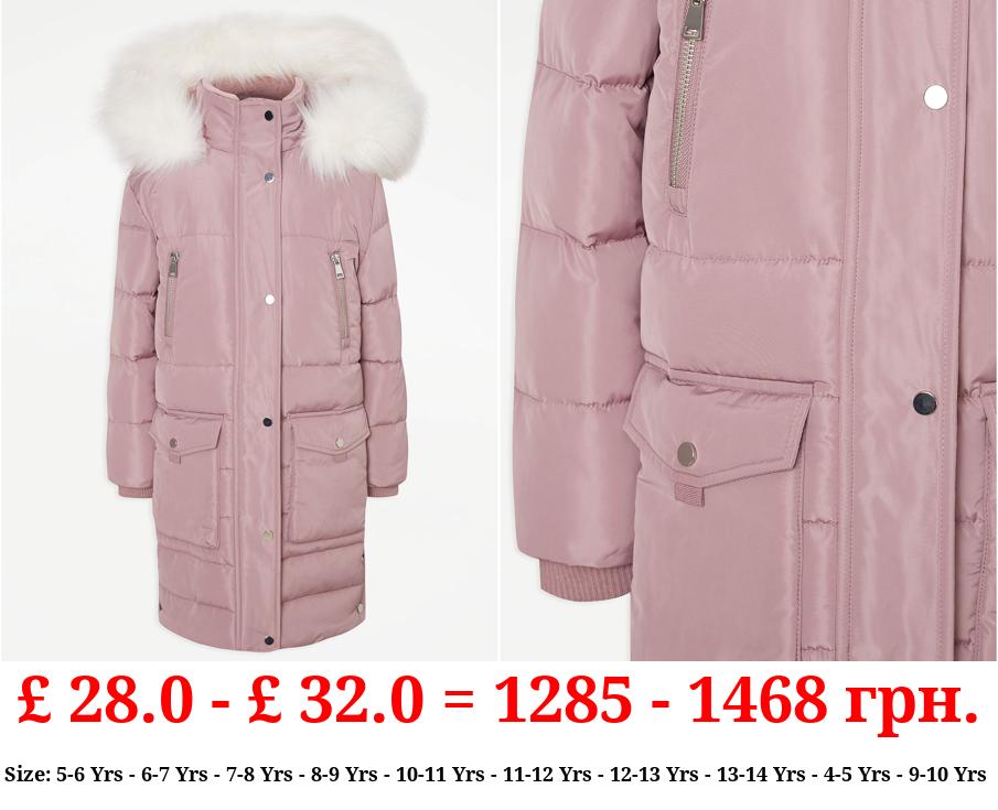 Mauve Padded Longline Parka Coat