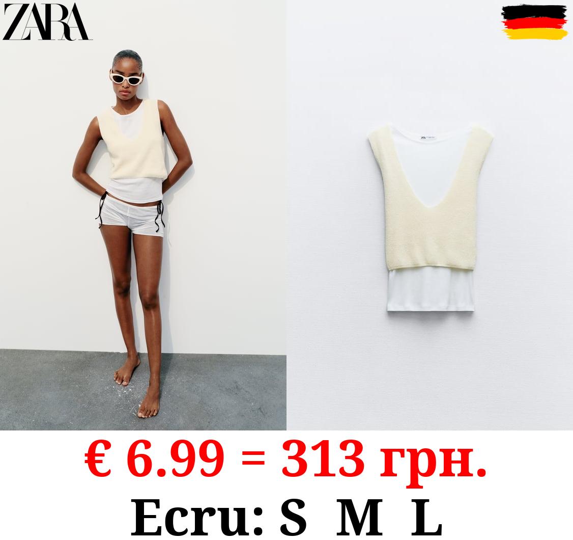 CONTRAST CHUNKY KNIT T-SHIRT