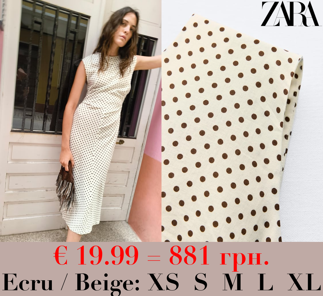 POLKA DOT MIDI DRESS WITH DRAPED WAIST