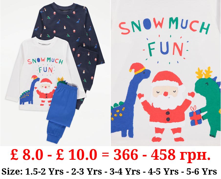 Christmas Dinosaur Long Sleeve Pyjamas 2 Pack