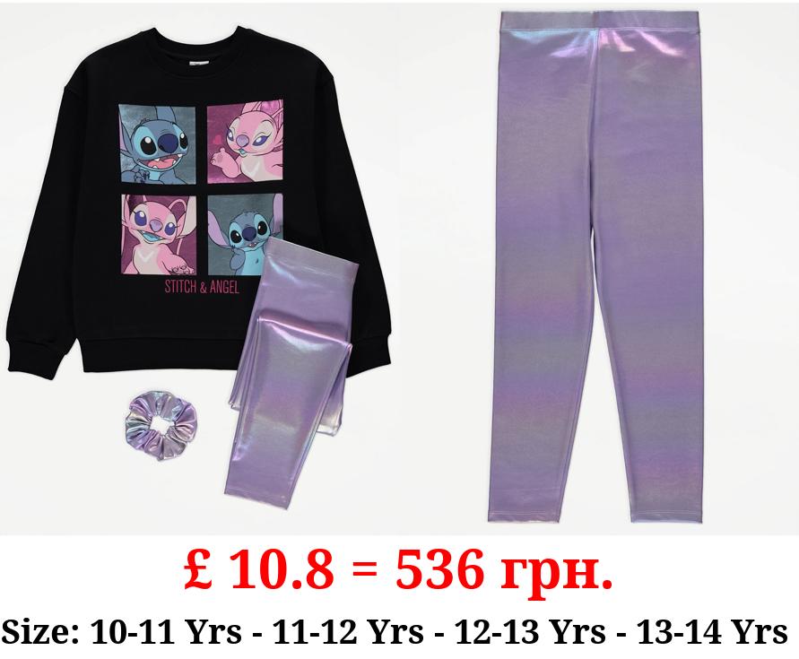 Disney Lilo & Stitch Sweatshirt Shimmer Leggings and Scrunchie Outfit