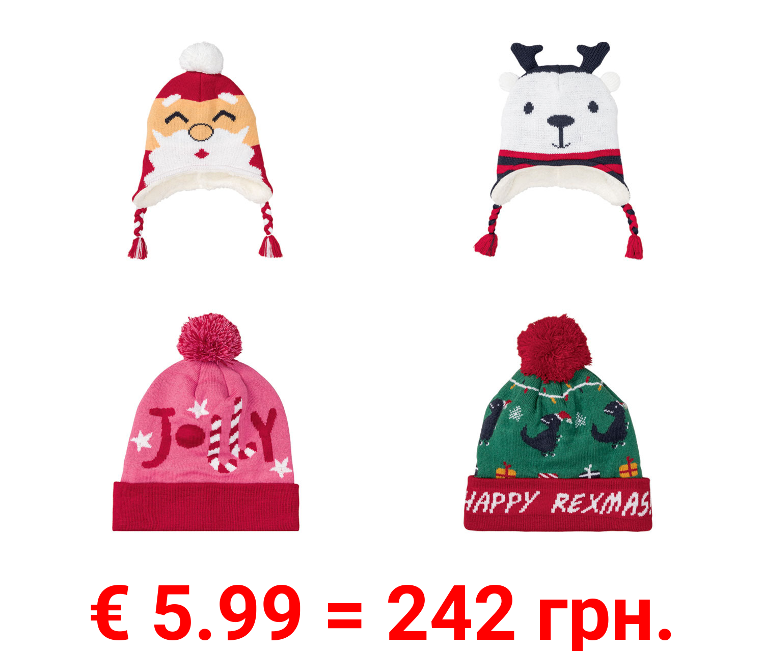 Kinder/Kleinkinder Strickmütze mit lustigem Weihnachtsmotiv