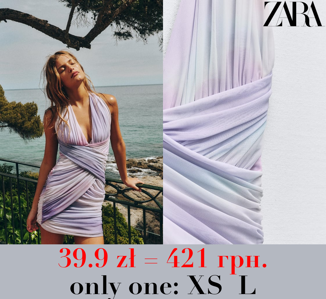 PRINTED DRAPED TULLE DRESS