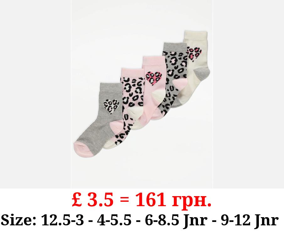 Pink Leopard Print Ankle Socks 5 Pack