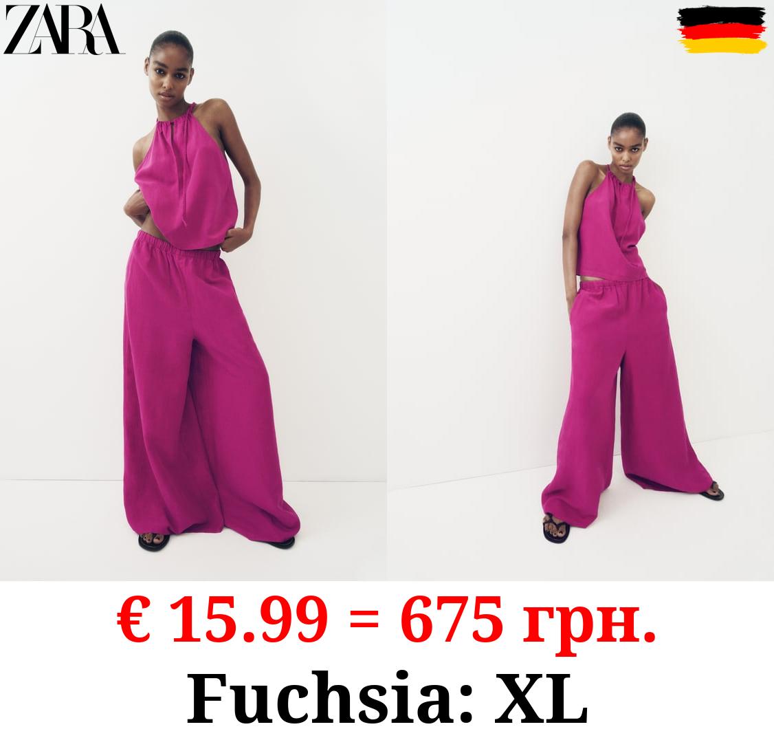 WIDE-LEG LINEN-BLEND TROUSERS