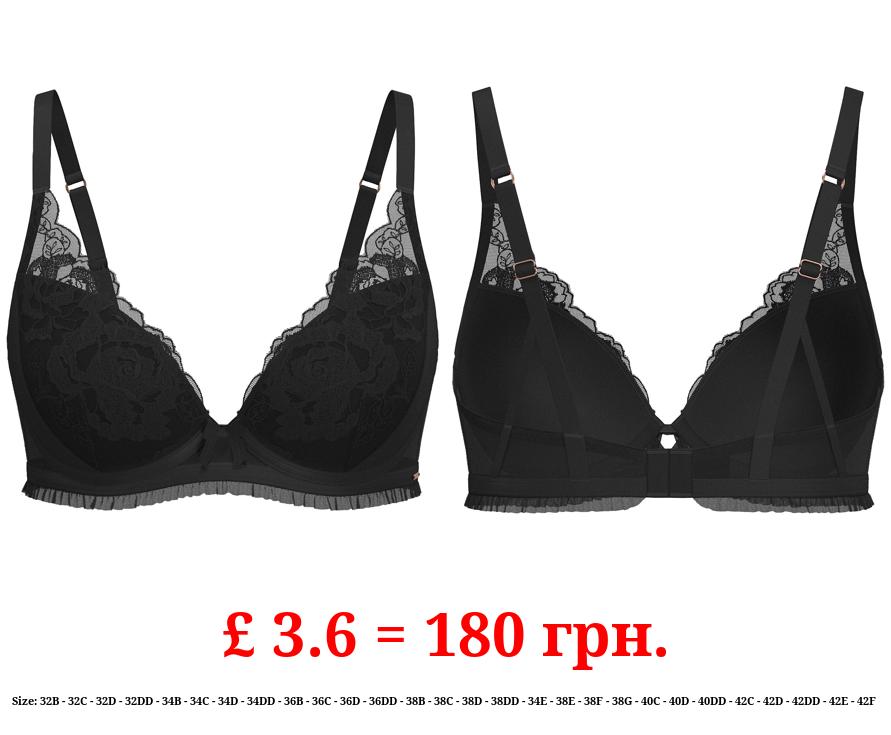 Entice Black Rose Embroidered Plunge Padded Bra