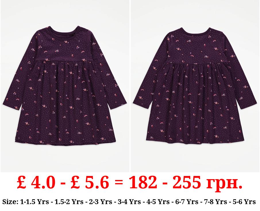 Purple Polka Dot Mushroom Long Sleeve Dress