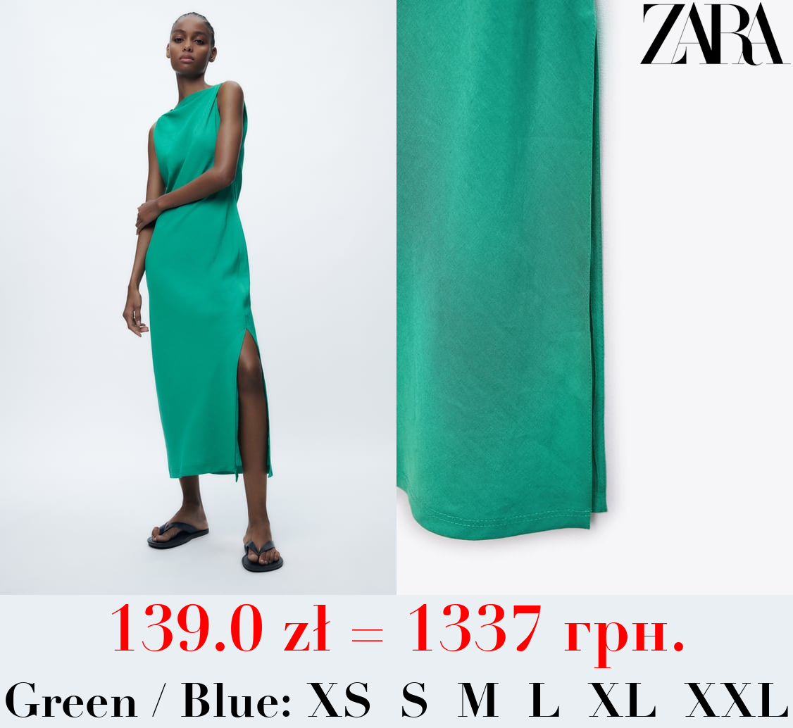 GATHERED LINEN BLEND DRESS