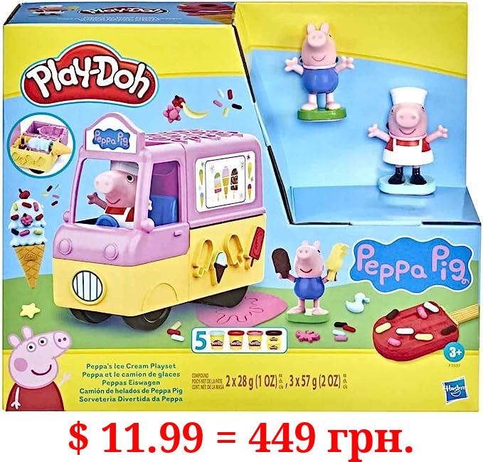 Play-Doh Peppa's Ice Cream Playset with Truck, Peppa Pig and George Figures, and 5 Non-Toxic Modeling Compound Cans, Toy for Kids 3 Years and Up