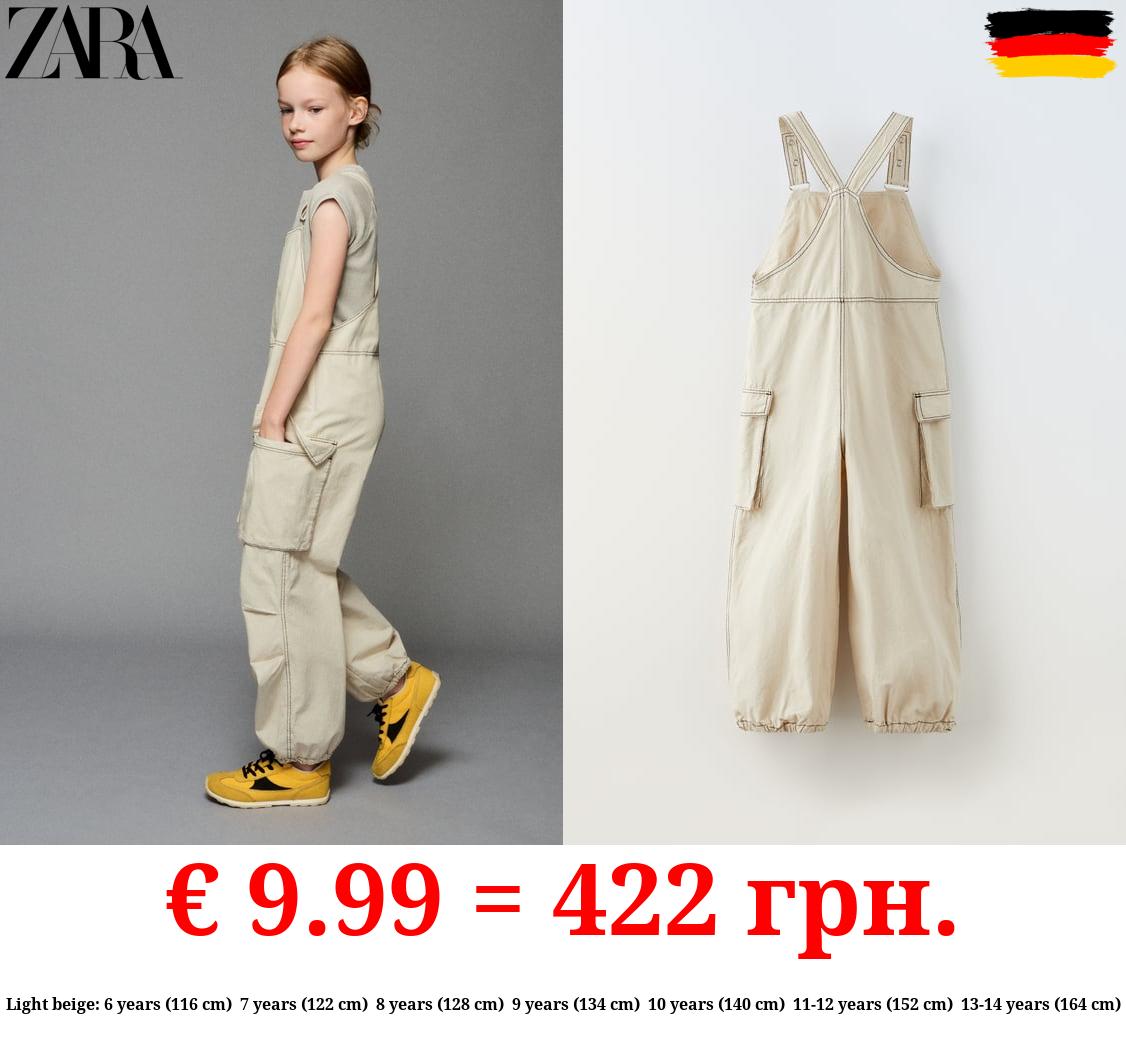 PARACHUTE DUNGAREES WITH CONTRASTING TOPSTITCHING