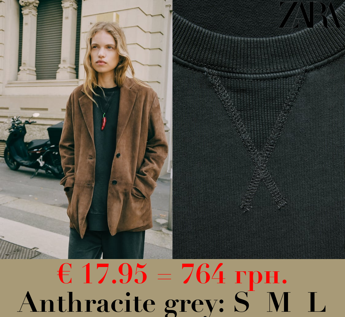 FADED-EFFECT PLUSH SHORT SLEEVE SWEATSHIRT