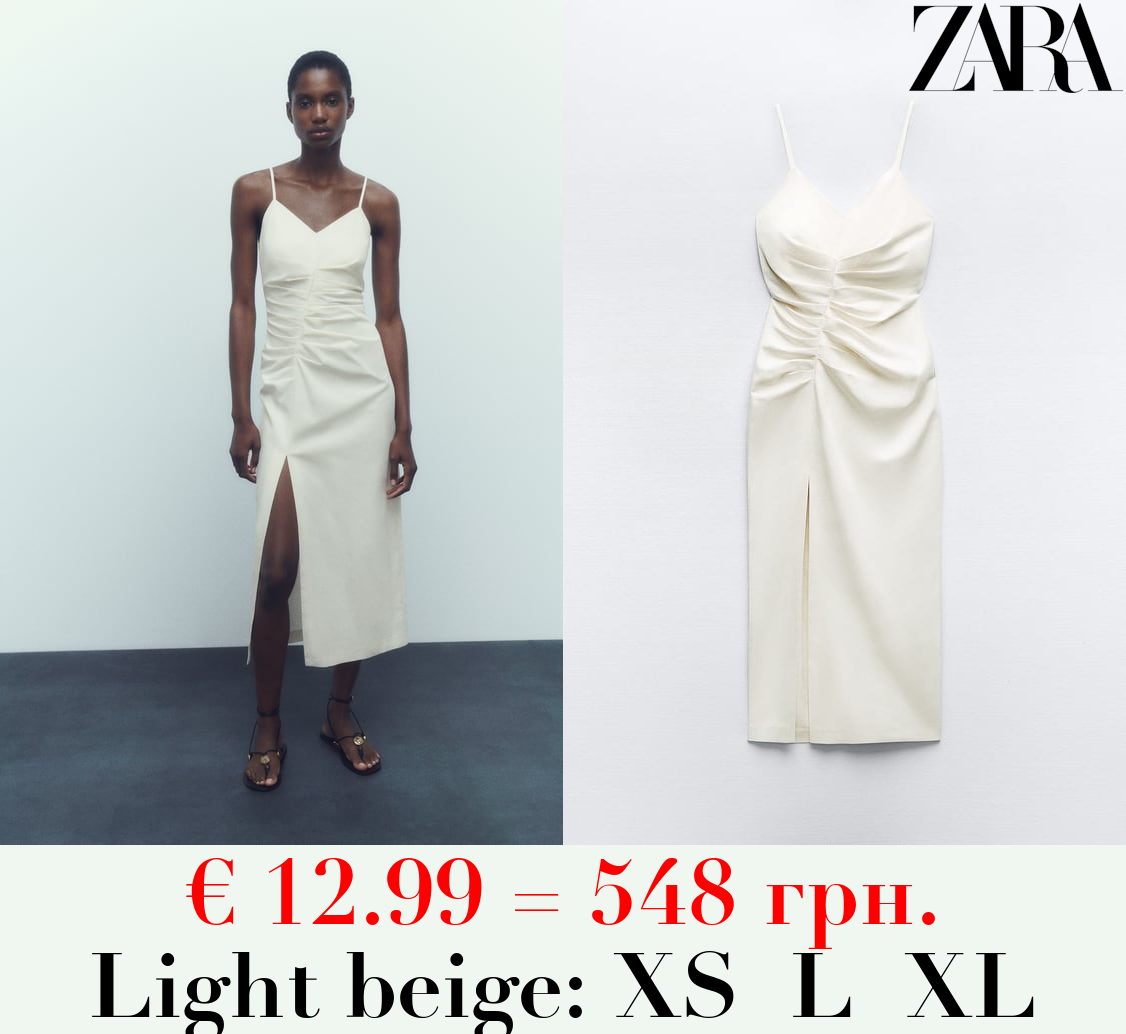 GATHERED MIDI SLIP DRESS