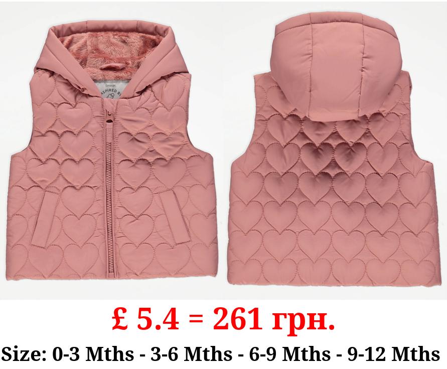 Pink Heart Quilted Hooded Gillet