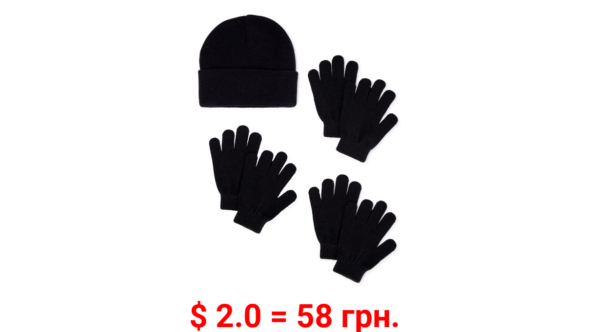 Wonder Nation Boys Beanie and Matching Gloves, 4-Piece Set, One Size Fits Most