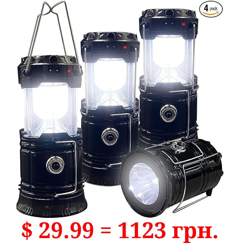 Collapsible Portable LED Camping Lantern XTAUTO Lightweight Waterproof Solar USB Rechargeable LED Flashlight Survival Kits for Indoor Outdoor Home Emergency Light Power Outages Hiking Hurricane 4-Pack