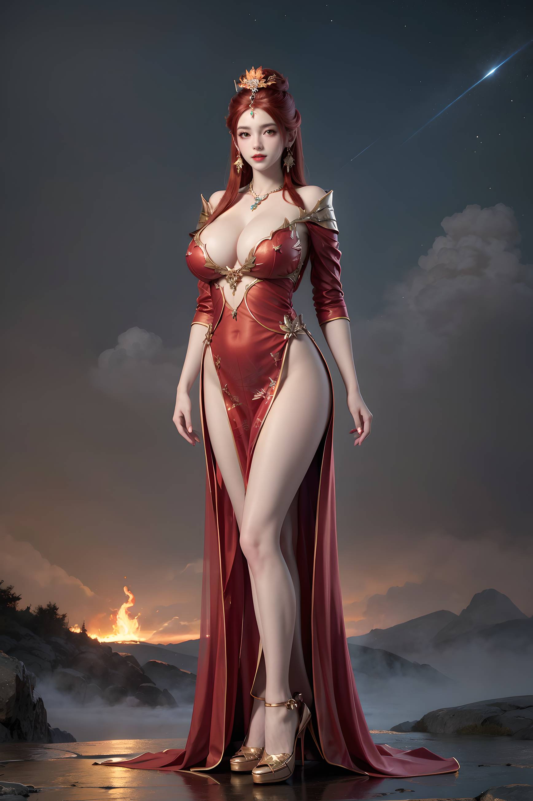 图片[69]-完美世界-曼珠沙华 户外红色礼服-六色网