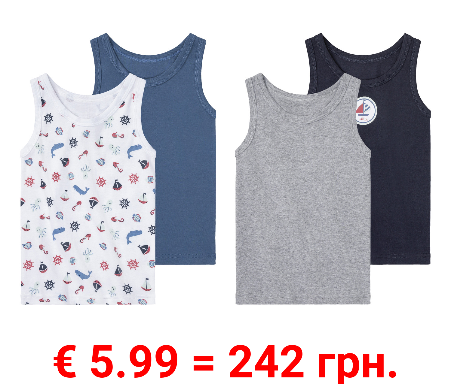 lupilu® Kleinkinder Jungen Unterhemden, 2 Stück, aus reiner Bio-Baumwolle