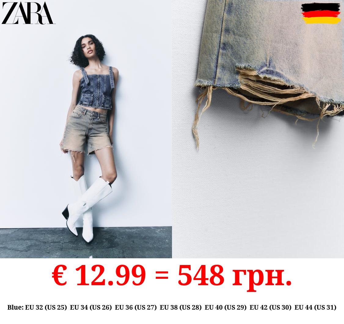 LOOSE FIT DENIM TRF BERMUDA SHORTS