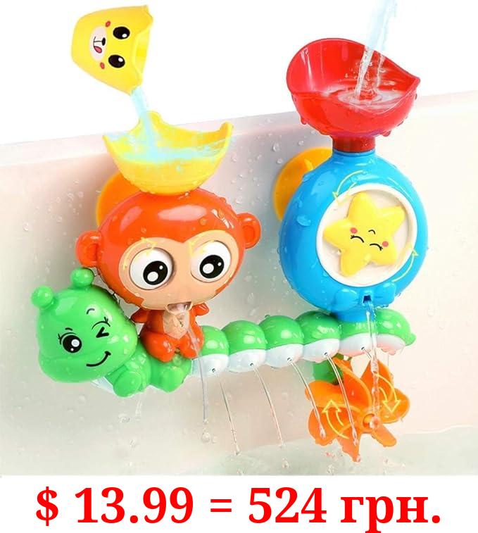 G-WACK Bath Toys for Toddlers Age 1 2 3 Year Old Girl Boy, Preschool New Born Baby Bathtub Water Toys, Durable Interactive Multicolored Infant Toy, Lovely Monkey Caterpillar, 2 Strong Suction Cups