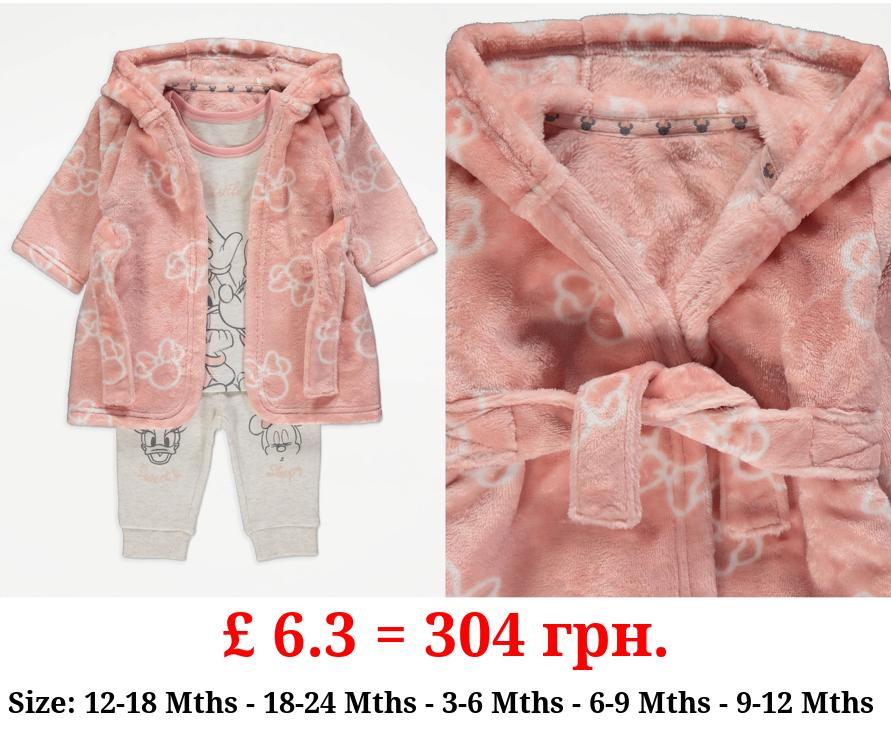 Disney Minnie Mouse Grey Slogan Pyjamas and Dressing Gown Set