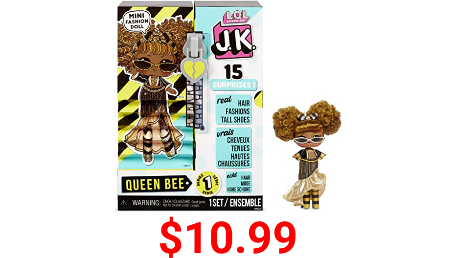 LOL Surprise JK Mini Fashion Doll Queen Bee with 15 Surprises Including Dress Up Doll Outfits, Exclusive Doll Accessories - Girls Gifts Toys and Mix Match Toys for Kids 4-15 Years